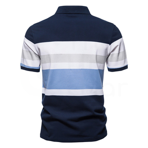 เสื้อโปโลผู้ชายลายทางสีตัดต่อ แขนสั้น คอปกติดกระดุม สไตล์ลำลอง - Product Image 6
