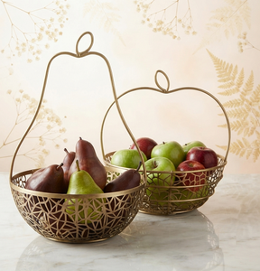 Cesta de frutas de alambre metálico elegante con forma de fruta, diseño geométrico, tazón de almacenamiento para uso en la cocina. - Product Image 1