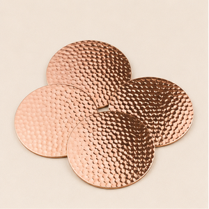 Premium Hammered Pure Copper Coaster Set Of 4 Round Solid Copper Drink Mats For Moscow Mule Mugs & Luxury Home <b>Table</b> Decor - Product Image 1