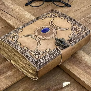 Vintage 7x5 Charcoal Leather Hardcover Journal A5 Notebook Deckle Edge <b>School</b> Use Wiccan Spell <b>Book</b> Featuring Third Eye Gift - Product Image 4