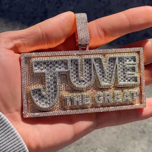 Collar de Lujo con Moissanita y Diseño Rectangular JWE The Great, Placa con Nombre, Estilo Hip Hop, Totalmente Cubierto de Brillantes - Product Image 1