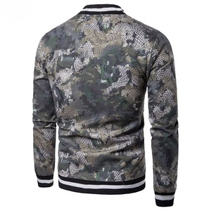 Men's Camouflage Print Bomber <b>Jacket</b> Regular Fit Zipper Closure Casual Autumn Wear Polyester Material Turn-down Collar - Product Image 6