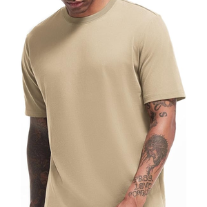 T-shirt col rond épais pour homme 200g, 100% coton uni, respirant, doux, tissu épais, haut décontracté - Product Image 1
