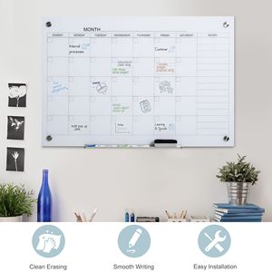 Lavagna Magnetica in Vetro 35"x23" Senza Cornice con Pennarelli e Gomma per Casa e Ufficio, Calendario Mensile - Product Image 4