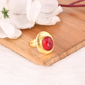Red Hydro Gemstone Gold Plated Brass Handmade <b>Adjustable</b> Fashion <b>Ring</b> for Women - Product Image 3