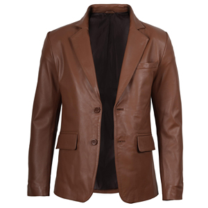 Blazer en cuir marron pour homme, coupe ajustée, un seul bouton, col rabattu, veste élégante décontractée pour homme, vêtement d'automne - Product Image 3