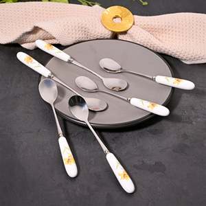 Commercial Stainless Steel Daffodil Print Dessert Spoons <b>Set</b> of 6 Long Handle Serving & <b>Tea</b> Spoon for Hotels PC Material - Product Image 6
