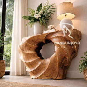 Mesa Consola Moderna de Madera Sólida con Centro Redondo, Diseño Contemporáneo, Ecológica, Duradera, Hecha a Mano para Sala de Estar - Product Image 2