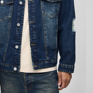 Quality Casual Embroidered Windproof Oversized Drop Shoulder Denim <b>Jeans</b> <b>Jacket</b> for Men Distressed <b>Black</b> 100% Cotton Winter - Product Image 4