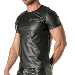 เสื้อยืดแขนสั้นผู้ชายสีดำลายหนังพร้อมกระเป๋าซิปสวมใส่สบายๆ - Product Image 2