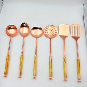 High Quality <b>Copper</b> Finish Stainless Steel Kitchenware Set With Set Of 6 With Resin <b>Handle</b> Use For Kitchen In Low Price In India - Product Image 3
