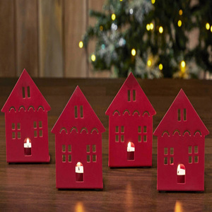 <b>Tealight</b> Holder House Barn Red Set of 4 - Product Image 2