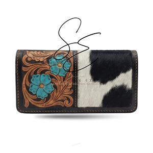 SEHRAINN Elegante Cartera Larga de Cuero Tallado con Pelo, Billetera Bifold, Tarjetero Personalizado, Carteras Delgadas Estilo Gitano - Product Image 1