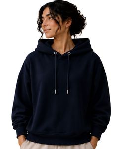 Sudadera con Capucha Oversize Azul Marino para Mujer, Lisa, de Algodón y Felpa, Estilo Casual Urbano con Hombros Caídos, Ideal para Invierno - Product Image 1