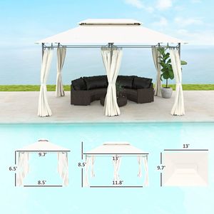 Bianco crema 10 'X 13' doppio tetto Patio Gazebo padiglione all'aperto con tende per giardino prato cortile e ponte - Product Image 3