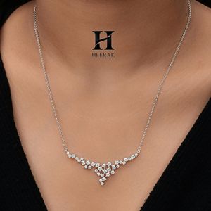 Elegant Cascading Cluster Diamond Necklace 925 Sterling <b>Silver</b> Statement Pendant for Women Luxury Bridal Wedding Jewelry - Product Image 1