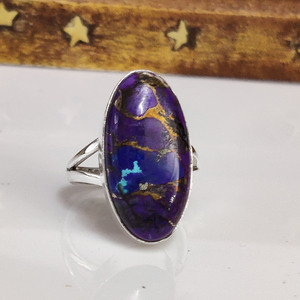 Handmade 925 Sterling Silver <b>Ring</b> for Women Natural Purple Spine Oyster Copper <b>Turquoise</b> for Wedding Anniversary Party Other - Product Image 1