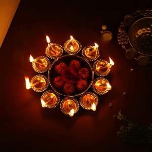 Handcrafted Diya Shape Flower Urli Bowl for Home Decor Floating Flowers Tea Light Candles and Diwali Decoration Made in Metal - Product Image 2