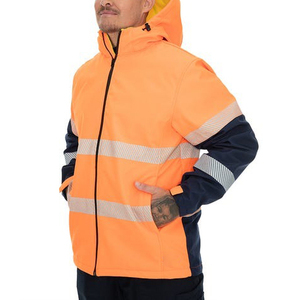 Veste polaire orange haute visibilité pour homme avec capuche, bandes réfléchissantes, fermeture éclair coupe-vent, style vêtement de travail hiver - Product Image 2