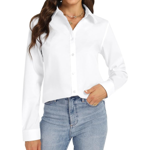 Camisa de vestir elástica con botones para mujer, blusa de trabajo de manga larga con cuello para oficina y uso informal de negocios - Product Image 4
