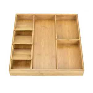 Organizador de cajones de cocina de bambú, bandeja de madera para cubiertos, soporte para utensilios con múltiples compartimentos, almacenamiento de cubiertos, divisor ecológico - Product Image 1