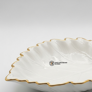 Bandeja Decorativa Elegante de Cerámica Blanca con Detalles Dorados en Forma de Hoja para Joyas, Adornos, Bocadillos o Centro de Mesa - Product Image 6