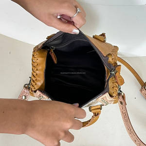 Latest Design Factory Direct <b>Tooled</b> Cowhide <b>Leather</b> Western Speedy Bag Floral Handcrafted Lady Women's Shoulder Speedy Handbags - Product Image 6