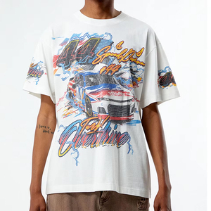 Camiseta Blanca Extra Grande para Hombre con Estampado Gráfico, Estilo Urbano, Manga Corta, Cuello Redondo, Algodón Jersey, Informal - Product Image 1
