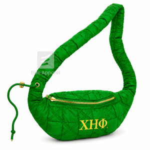 Bolso de Cintura Personalizado de la Hermandad Chi Eta Phi, Verde y Amarillo, Estilo Casual, Logotipo Bordado y Cierre de Cremallera, Prenda Griega Femenina - Product Image 1