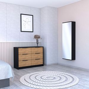 Cornovaglia 2 pezzi camera da letto con scarpiera montata a parete comò pino nero con specchio - Product Image 1