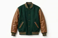 Veste universitaire en laine violette pour homme avec manches en cuir PU blanc, boutons-pression et blocs de couleur, style baseball Letterman