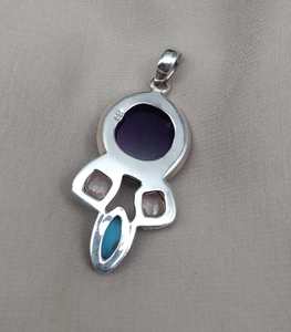 จี้อเมทิสต์ โรสควอตซ์ เทอร์ควอยซ์ เงินแท้ 925 ประดับพลอยสีม่วงและชมพูธรรมชาติ เครื่องประดับหรูหราสำหรับผู้หญิง - Product Image 5