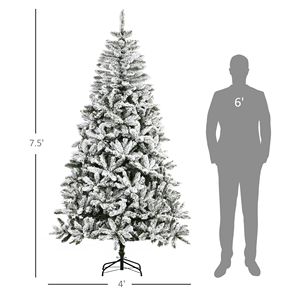 7.5ft Artificial Christmas <b>Tree</b> 210cm Flocked with 1300 Branches Detachable Base Green & White PE PVC Material Warm LED <b>Lights</b> - Product Image 3