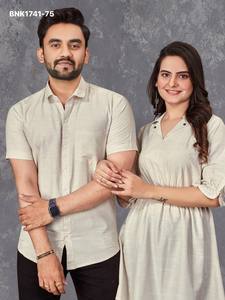 Beautiful Slub Cotton with Solid Short-Sleeve Shirt & Woman's <b>Tunic</b> Combo Collection Online Shopping India Supplier from Surat - Product Image 5