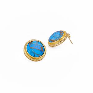 Pendientes de turquesa Mohave azul chapados en oro hechos a mano para mujer a la moda, tachuelas antideslustre inspiradas en joyas de latón detalladas - Product Image 4