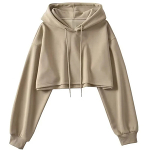 Sweat-shirt fin à capuche pour femme, coupe courte, avec cordon de serrage, uni, à manches longues, style décontracté, pour la course, la danse urbaine, Harajuku Y2K - Product Image 1