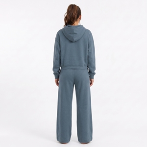 Ensemble de survêtement décontracté 2 pièces pour femme, 100 % coton molletonné anti-boulochage, veste à capuche écologique et pantalon à taille élastique, personnalisable - Product Image 2