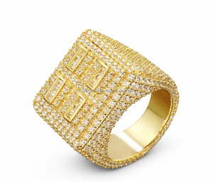 Women's Geometric Cocktail <b>Ring</b> Yellow Plated Moissanite Pave Setting Baguette Cut Luxury <b>Statement</b> Jewelry for Gifts - Product Image 1