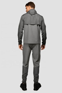 Survêtement imperméable à capuche pour homme, fermeture éclair intégrale, gris uni, polyester, coupe classique, poches latérales, idéal pour l'automne - Product Image 5
