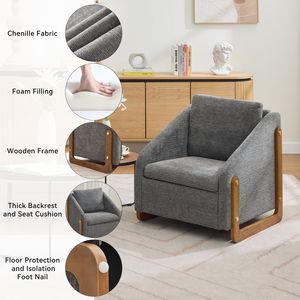 Poltrona Moderna in Tessuto Chenille con Struttura Laterale in Legno, Seduta Imbottita, Sedia d'Accento per Soggiorno - Product Image 3