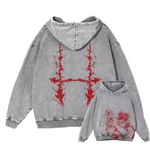 Sweat à capuche unisexe oversize imprimé streetwear noir 100% coton molletonné avec motif chaîne et logo frontal, idéal pour l'hiver, séchage rapide - Product Image 6