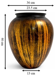 แจกันดอกไม้เหล็กดีไซน์หรูหรา สีดำออกซิไดซ์ พร้อมลวดลายทองคำเคลือบด้วยมือ สำหรับตกแต่งโต๊ะในห้องนั่งเล่นหรือห้องนอน - Product Image 3