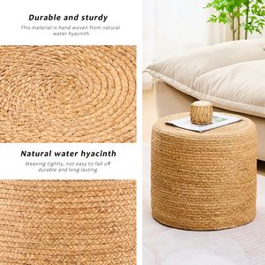 Poggiapiedi/Ottoman in Giacinto d'Acqua Naturale Intrecciato a Mano, Arredamento Naturale per Soggiorno con Contenitore per Arredo Casa e Seduta - Product Image 3