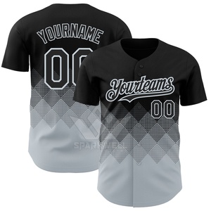 Maillot de baseball personnalisé pour homme, manches courtes, impression sublimée, polyester respirant, dégradé noir-gris, nom et numéro de l'équipe sur le devant - Product Image 1