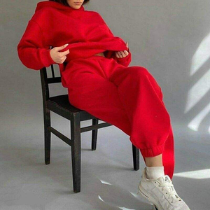 <b>Women</b> <b>White</b> <b>Tracksuit</b> Set Crew Neck Full Sleeve Solid Color Casual Loose Fit Sweatshirt And Pants With Side Pockets Autumn Wear - Product Image 6