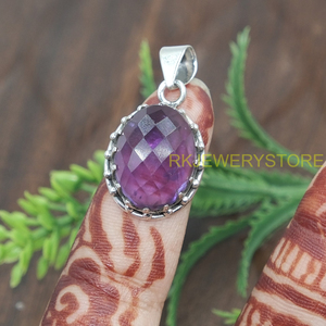 Colgante Ovalado de Amatista Natural Facetada, Plata de Ley 925, Hecho a Mano, con Bisel de Corona, Joyería de Piedras Preciosas, Colgante al por Mayor para Ella, Unisex - Product Image 6