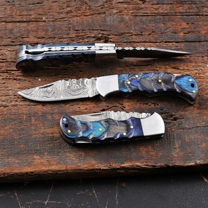 Hand Forged Damascus Steel <b>Folding</b> Blade <b>Knife</b> Pakka Wood Non Slip Handle Leather Sheath Pocket EDC Hunting Camping <b>Knife</b> - Product Image 3