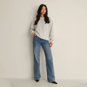 Sweat-shirt surdimensionné gris chiné premium pour femme, style streetwear, col rond, personnalisable, vente en gros, marque privée - Product Image 3