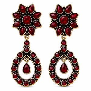 Boucles d'oreilles pendantes en onyx rouge plaqué or et argent, motif fleur et croix ethnique, pour femme, vente en gros, fournisseur en gros - Product Image 1