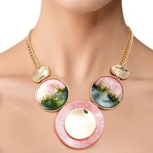 Conjunto de Collar y Pendientes con Disco Dorado en Degradado Rosa y Verde, Joyería de Moda para Mujer, Elegante Collar con Colgante, Accesorio de Regalo para Fiesta - Product Image 3